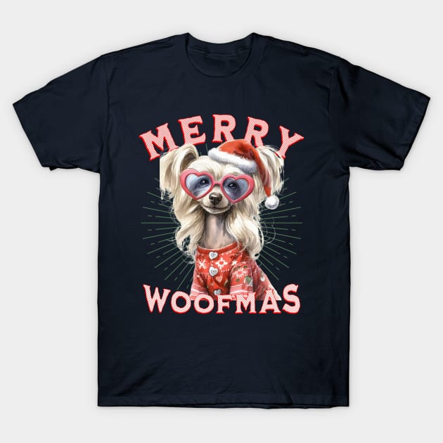 Funny Chinese Crested Dog Santa  Christmas Design T-Shirt by Tintedturtles